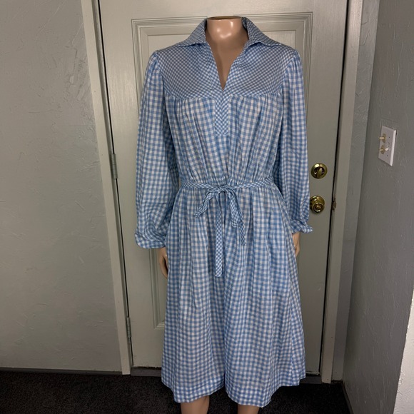 The Kollection Dresses & Skirts - Vintage 70s 60s Dress Cotton Plaid Shirt Tie Waist Cotton Plaid Gingham L/S UU4